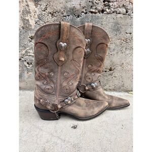 Crush DURANGO Womens Size 6 M Distressed Brown Leather Harness Cowboy Boots BH